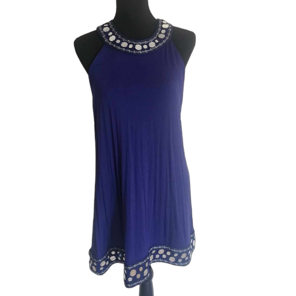 International Concepts NWOT Blue Sequin Beaded T Back Dress Size Large